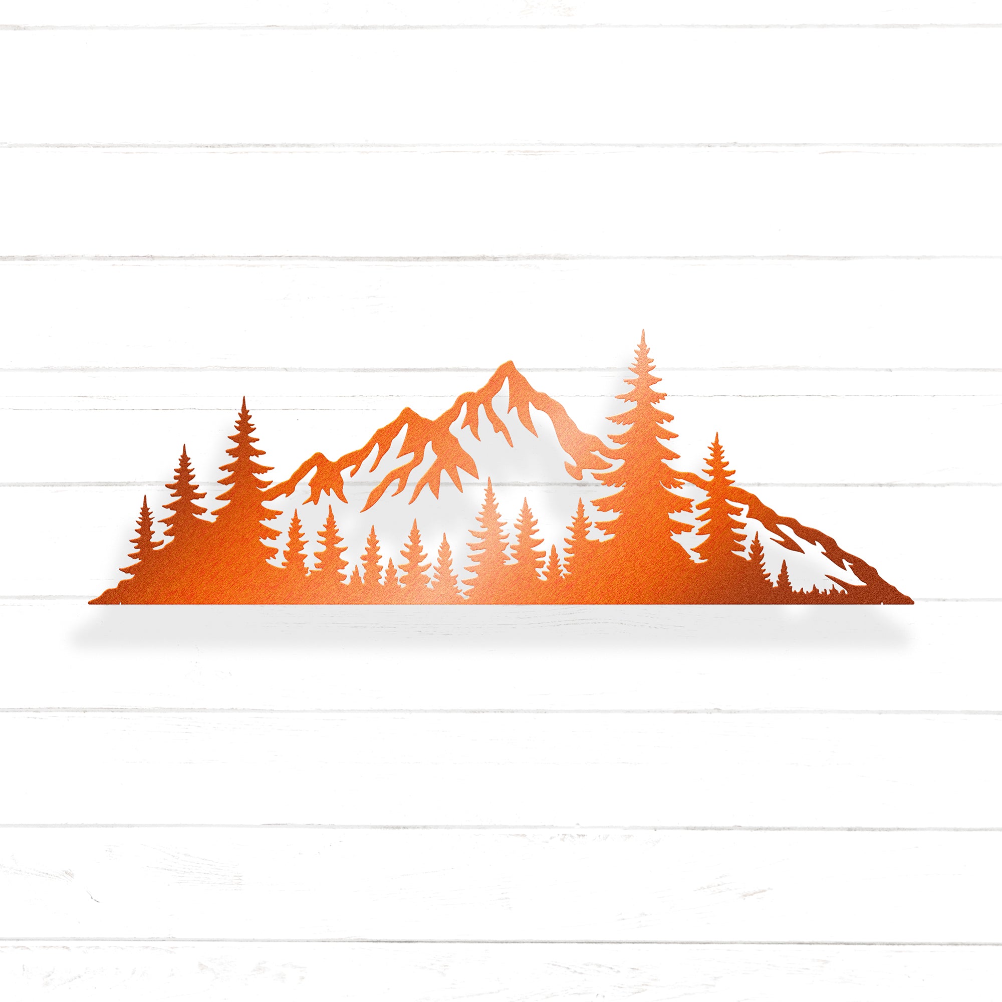 a mountain range with pine trees, depicted in a stylized and abstract manner.