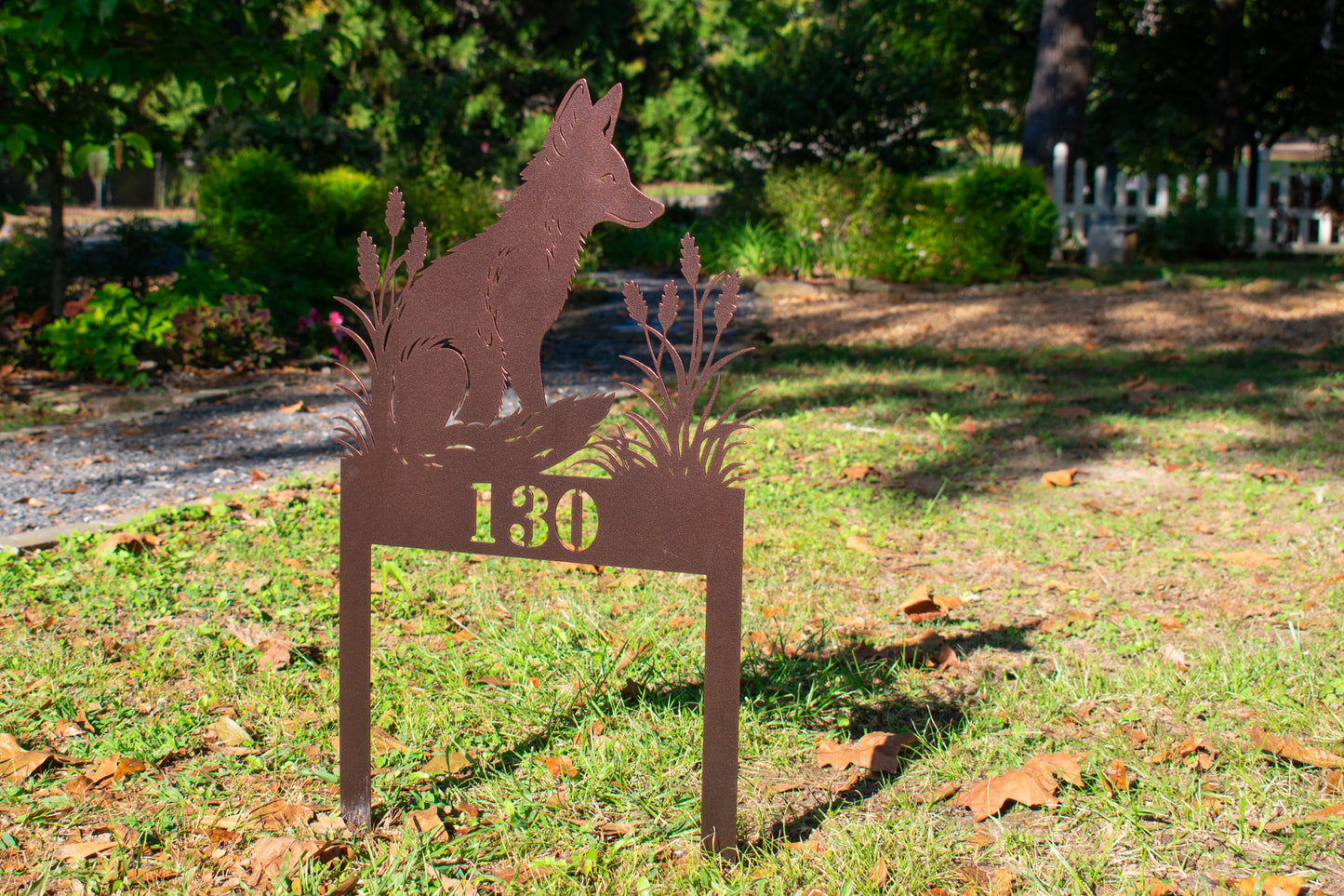 Whimsical Fox Metal Garden Stake Address Sign