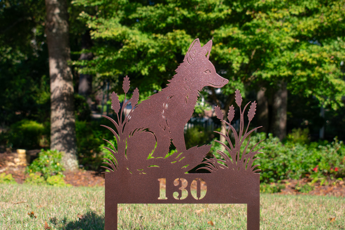 Whimsical Fox Metal Garden Stake Address Sign