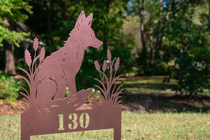 Whimsical Fox Metal Garden Stake Address Sign