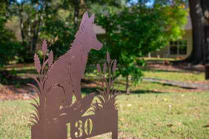 Whimsical Fox Metal Garden Stake Address Sign