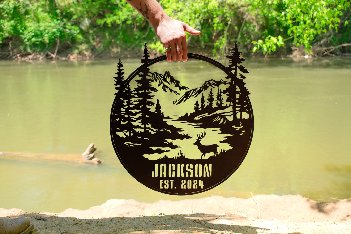 Personalized Mountain River & Deer Sign - Nature Themed