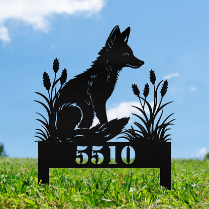 Whimsical Fox Metal Garden Stake Address Sign