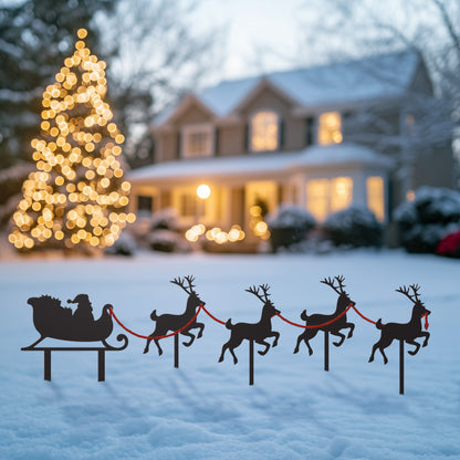 Santa Sleigh Reindeer Yard Stakes