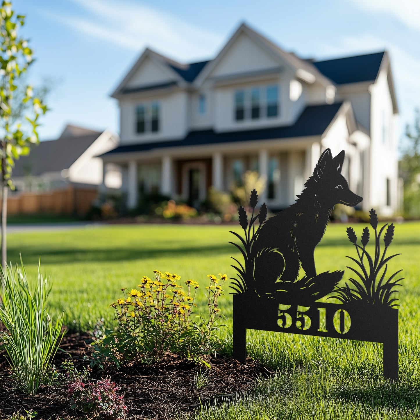 Whimsical Fox Metal Garden Stake Address Sign